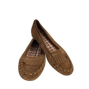 Lands End Women's Size 5B Brown Suede Moccasin Fringe  Loafers shoes